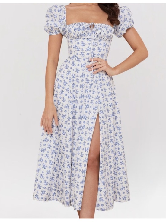 House of CB Dresses & Skirts - House of CB 'Tallulah' Blue Floral
Puff Sleeve Midi Dress